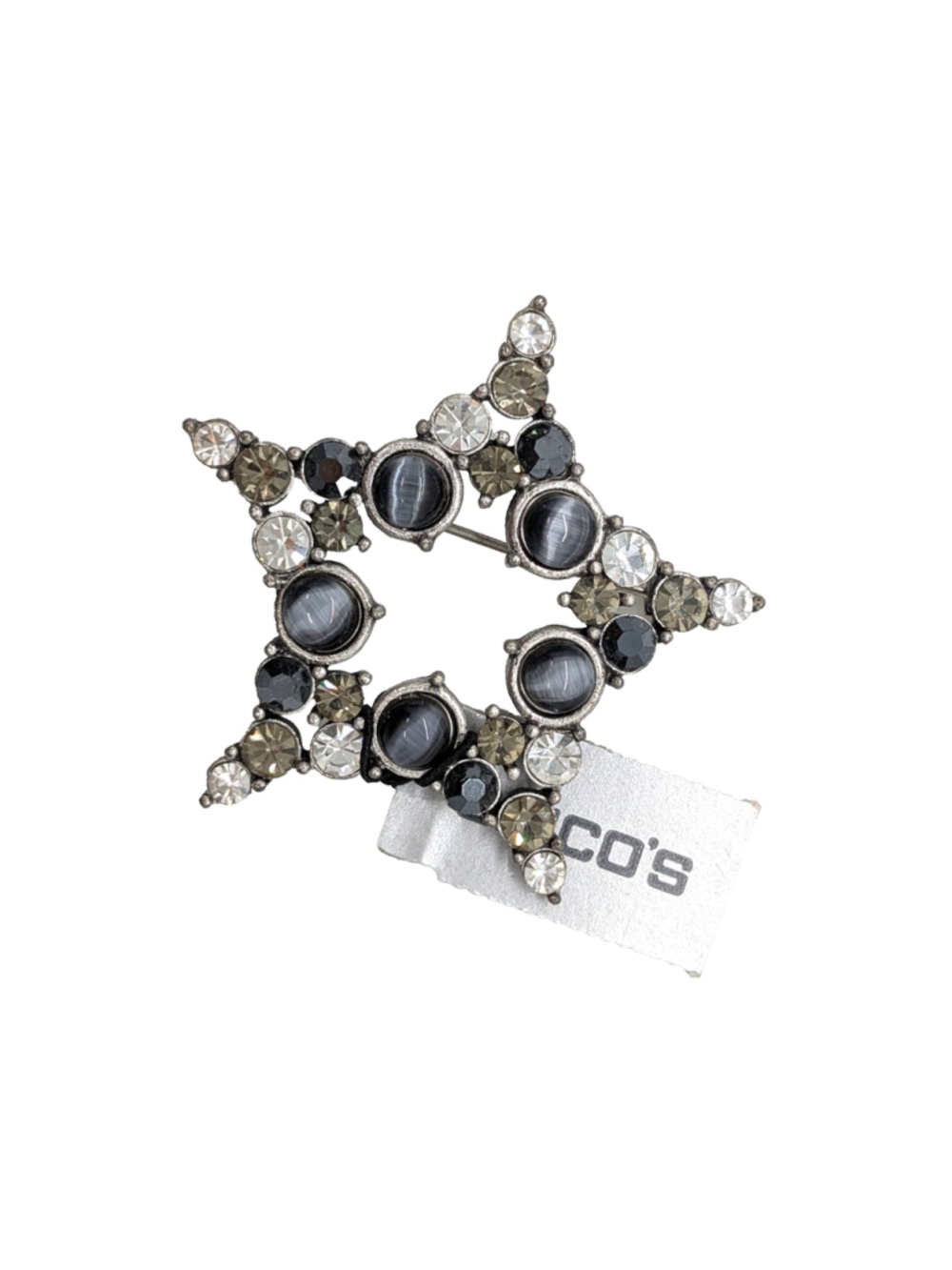 Chico's Statement Star Brooch Pin Sparkly Gray 2" NWT